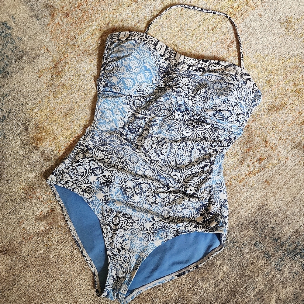 Tommy Bahama Blue Medallion Bandeau One Piece Swimsuit